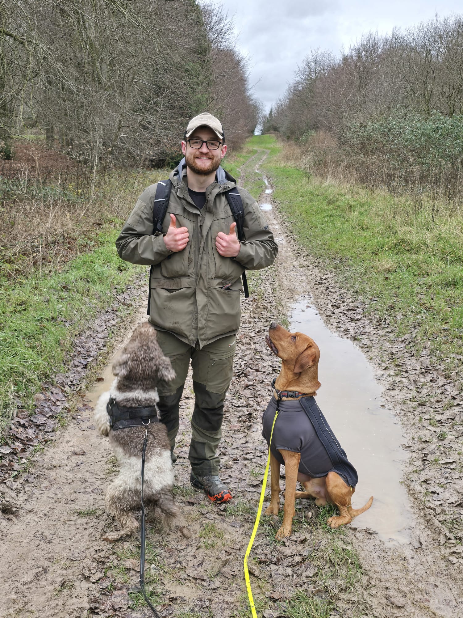 Ben Sweet with his truffle dogs in the woods