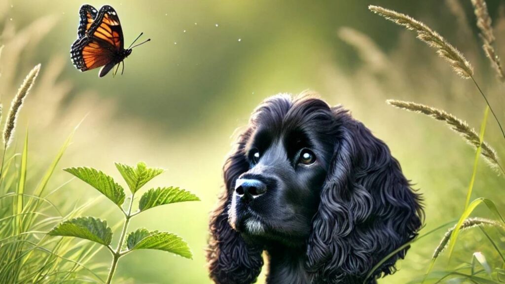 Black Spaniel Chasing a Butterfly Featured post image