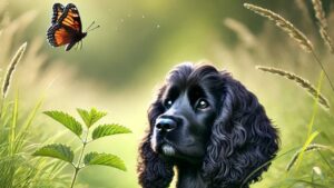 Black Spaniel Chasing a Butterfly Featured post image